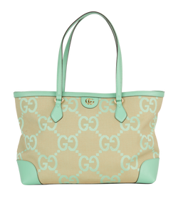 Ophidia GG Jumbo Tote, Canvas/Leather, Green, DB, 3*